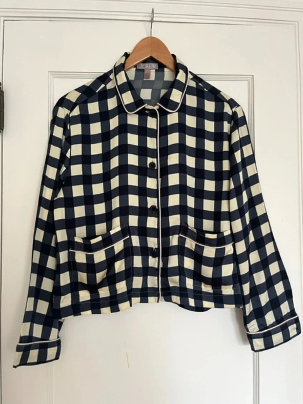 J. Crew Soft Shine 2 Piece Pajama Set in Navy Gingham | Size Small